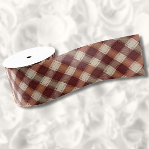 Lazo De Tela Gruesa Diseño de Cuadros Rojo Herrumbre Naranja Crema Rús