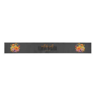 Lazo De Tela Gruesa Diseño Floral Sofisticado Flores Naranjas Negras