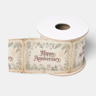 Lazo De Tela Gruesa Diseño Vintage Elegante de "Feliz Aniversario"