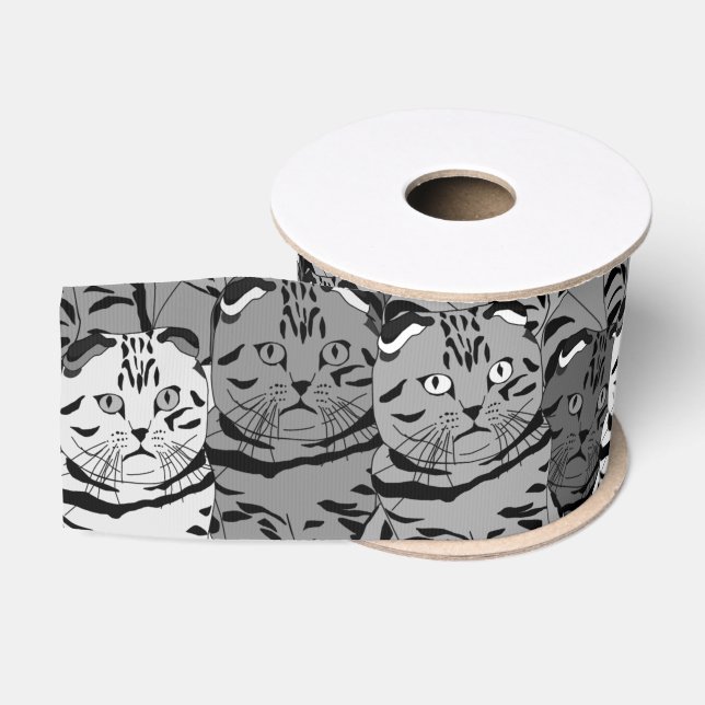 Lazo De Tela Gruesa Diversión gris felina 3" (Carrete)