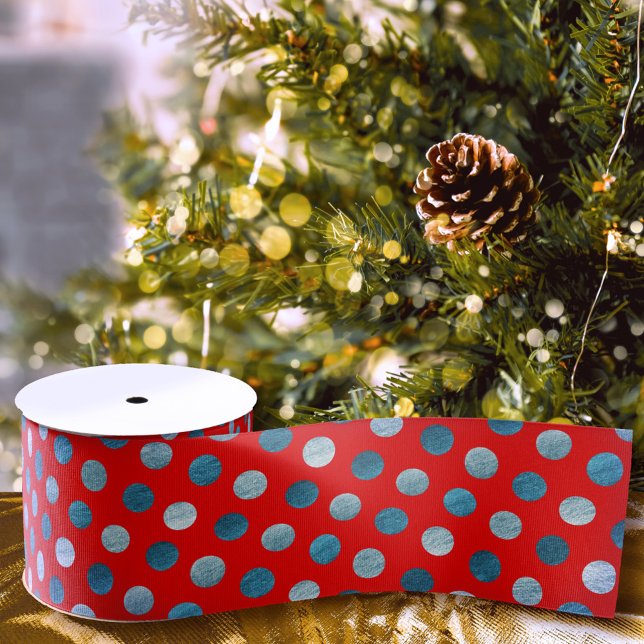 Lazo De Tela Gruesa El Polka Rojo y Azul Dots Moderno Cute Elegante Cl (Subido por el creador)