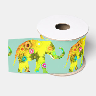 Lazo De Tela Gruesa Elefante de Dibujos Animados Flores Vibrantes Dive