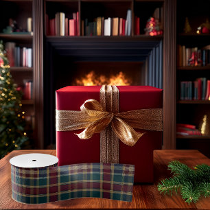 Lazo De Tela Gruesa Elegancia Rusa Plaid Cranberry Dk Azul Verde Verde