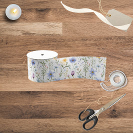 Lazo De Tela Gruesa Elegant Blue Purple Watercolor Wildflower 