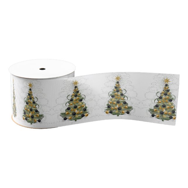 Lazo De Tela Gruesa Elegant Gold Christmas tree ,ribbon  (Carrete)