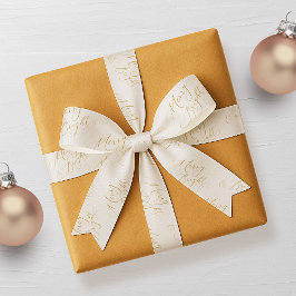 Lazo De Tela Gruesa Elegant Merry & Bright Gold Script Christmas