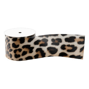 Lazo De Tela Gruesa Elegante Estampado Leopardo Crema Blanco