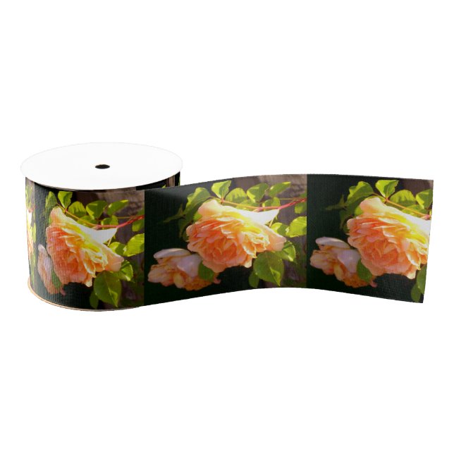 Lazo De Tela Gruesa Elegante naranja clásico rosas de melocotón floral (Carrete)