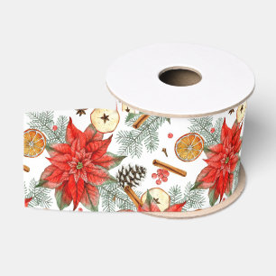 Lazo De Tela Gruesa Elegante Navidad Vintage Poinsettia Acuarela