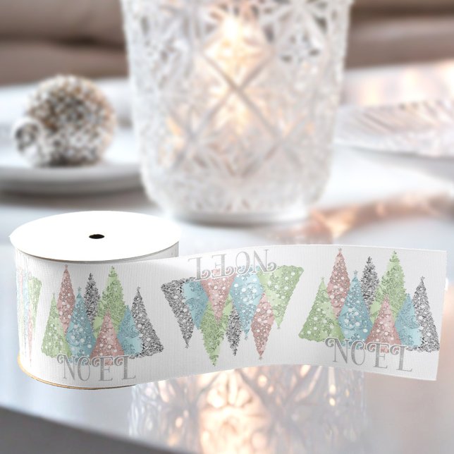 Lazo De Tela Gruesa Elegante pastel Purpurina Trees Navidades (Elegant Pastel Glitter Trees Christmas Grosgrain Ribbon)