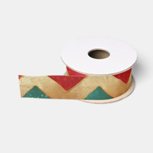 Lazo De Tela Gruesa Elegante patrón de chevron rojo verde dorado
