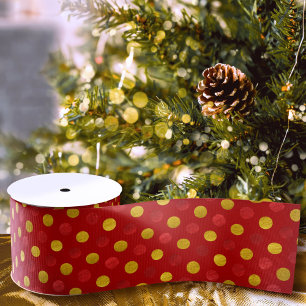 Lazo De Tela Gruesa Elegante Polka Rojo y Oro con Navidades modernos