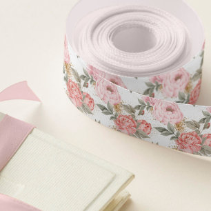 Lazo De Tela Gruesa Elegante Purpurina de oro acuarela Pink Peony Flor