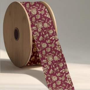 Lazo De Tela Gruesa Elegante Toile de Jouy Vintage Rojo Oscuro Gris