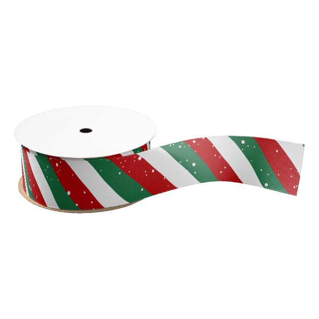 Lazo De Tela Gruesa Elf Christmas Stripes • Red, Green & White Pattern (Carrete)