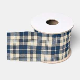 Lazo De Tela Gruesa Encanto Atemporal Navy Plaid Tartán Clásico Marfil