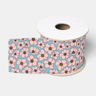 Lazo De Tela Gruesa Estampado floral rosa y azul