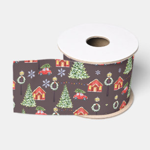 Lazo De Tela Gruesa Estética de Feliz Navidad Patrón- Festivo Día de F