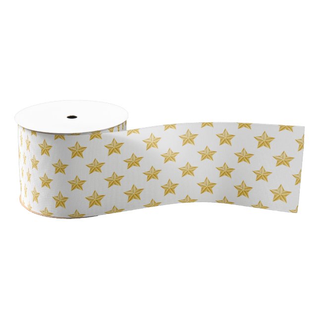 Lazo De Tela Gruesa Estrellas Grosgrain Ribbon-Gold (Carrete)