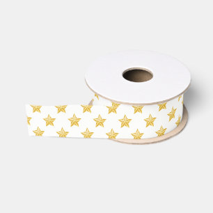 Lazo De Tela Gruesa Estrellas Grosgrain Ribbon-Gold
