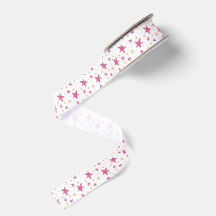 Lazo De Tela Gruesa Estrellas Rosadas Simples Femeninas