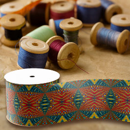 Lazo De Tela Gruesa Étnica tribal de color azul geométrico rojo y amar