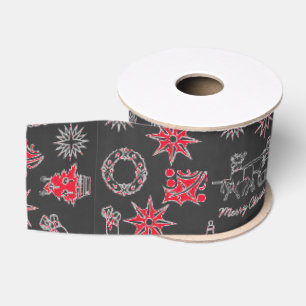 Lazo De Tela Gruesa Feliz Navidad Cinta Santa Star Rojo negro