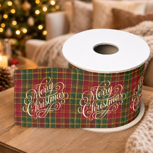 Lazo De Tela Gruesa Feliz Navidad Clásico Tartán Cuadros