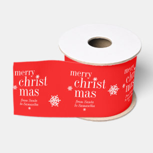 Lazo De Tela Gruesa Feliz Navidad Nieve patrón de nombre rojo