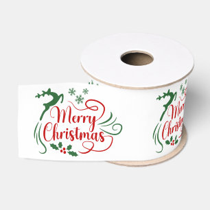 Lazo De Tela Gruesa Feliz Navidad Verde Rojo Sobre Blanco