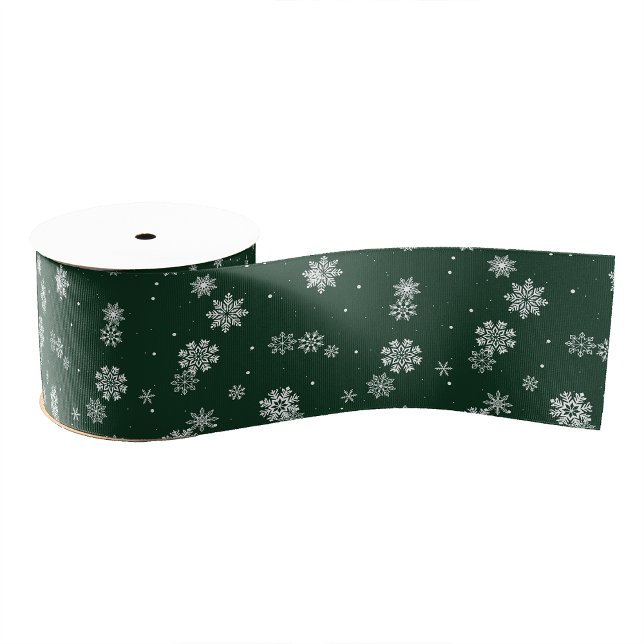 Lazo De Tela Gruesa Festividad verde (Green and White Snowflakes Christmas Holiday Grosgrain Ribbon
)