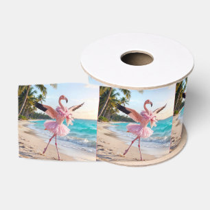Lazo De Tela Gruesa Flamenco Bailarina con Tutú Rosa en la Playa