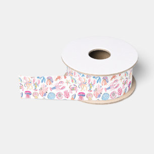 Lazo De Tela Gruesa Floral Oceánico Preppy de Vida Marina