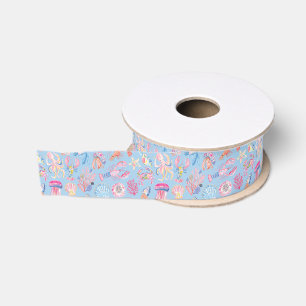 Lazo De Tela Gruesa Floral Oceánico Preppy de Vida Marina