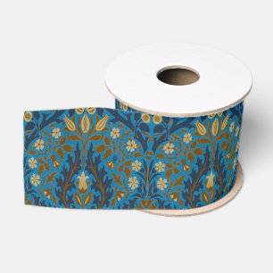 Lazo De Tela Gruesa Flores de Otoño Azules y Turquesa de William Morri