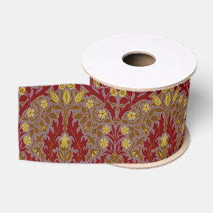 Lazo De Tela Gruesa Flores de Otoño Vintage Rojo Dorado William Morris