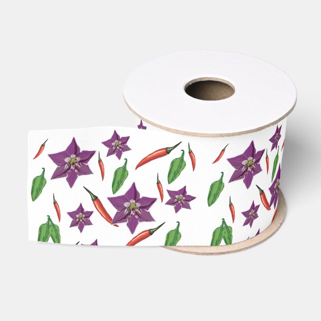 Lazo De Tela Gruesa Flores de Pimientos Botánicos (Carrete)