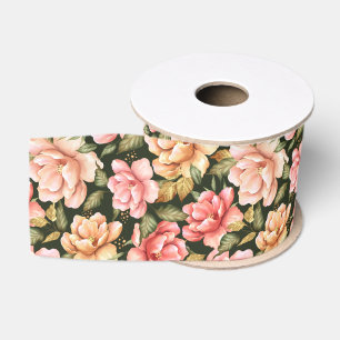 Lazo De Tela Gruesa Flores rosas y amarillas. Patrón romántico