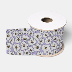 Lazo De Tela Gruesa Flores Silvestres Blancas Sobre Lavanda 
