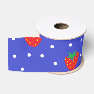 Lazo De Tela Gruesa Fresas y lunares azul marino