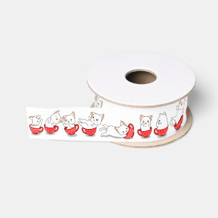 Lazo De Tela Gruesa Gatitos de taza de té roja