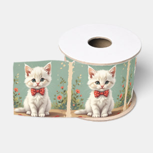 Lazo De Tela Gruesa Gato blanco adorable y lindo con corbata de moño
