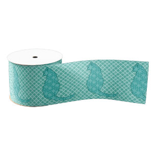 Lazo De Tela Gruesa Gato japonés - Impresión de kimono turquesa