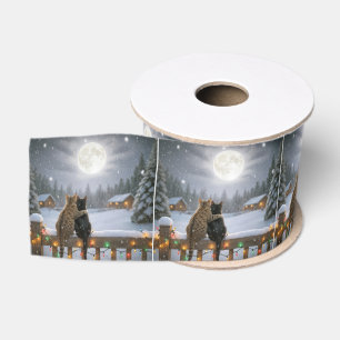 Lazo De Tela Gruesa Gatos de Navidad Acurrucados en una Valla Nevada