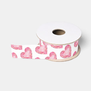 Lazo De Tela Gruesa Gema de diamantes de corazón rosado Glam Love Wate