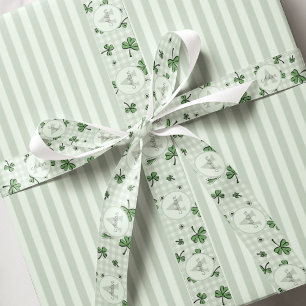 Lazo De Tela Gruesa Género Netural Monogramado Green Shamrock