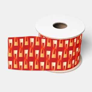 Lazo De Tela Gruesa Geométrico metálico Art Deco - Rojo y Coral