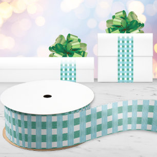 Lazo De Tela Gruesa Gingham de trama de ventana en verde y aqua