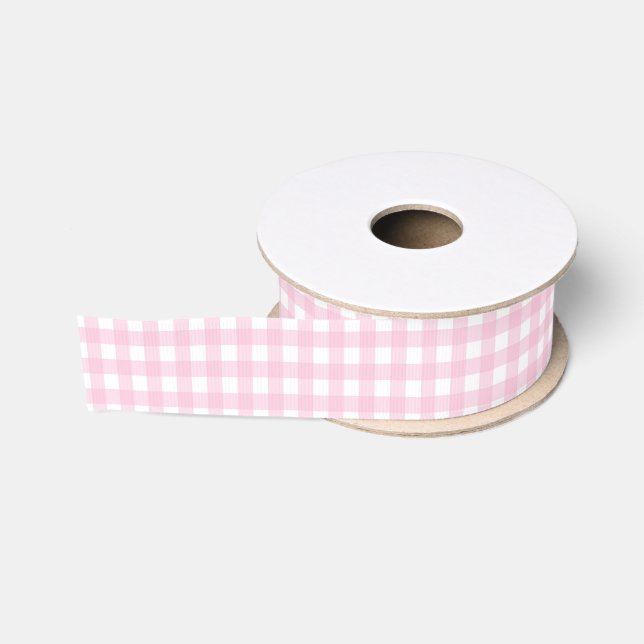 Lazo De Tela Gruesa Gingham rosa y blanco (Carrete)