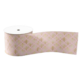 Lazo De Tela Gruesa Glam Gold Pink Damask